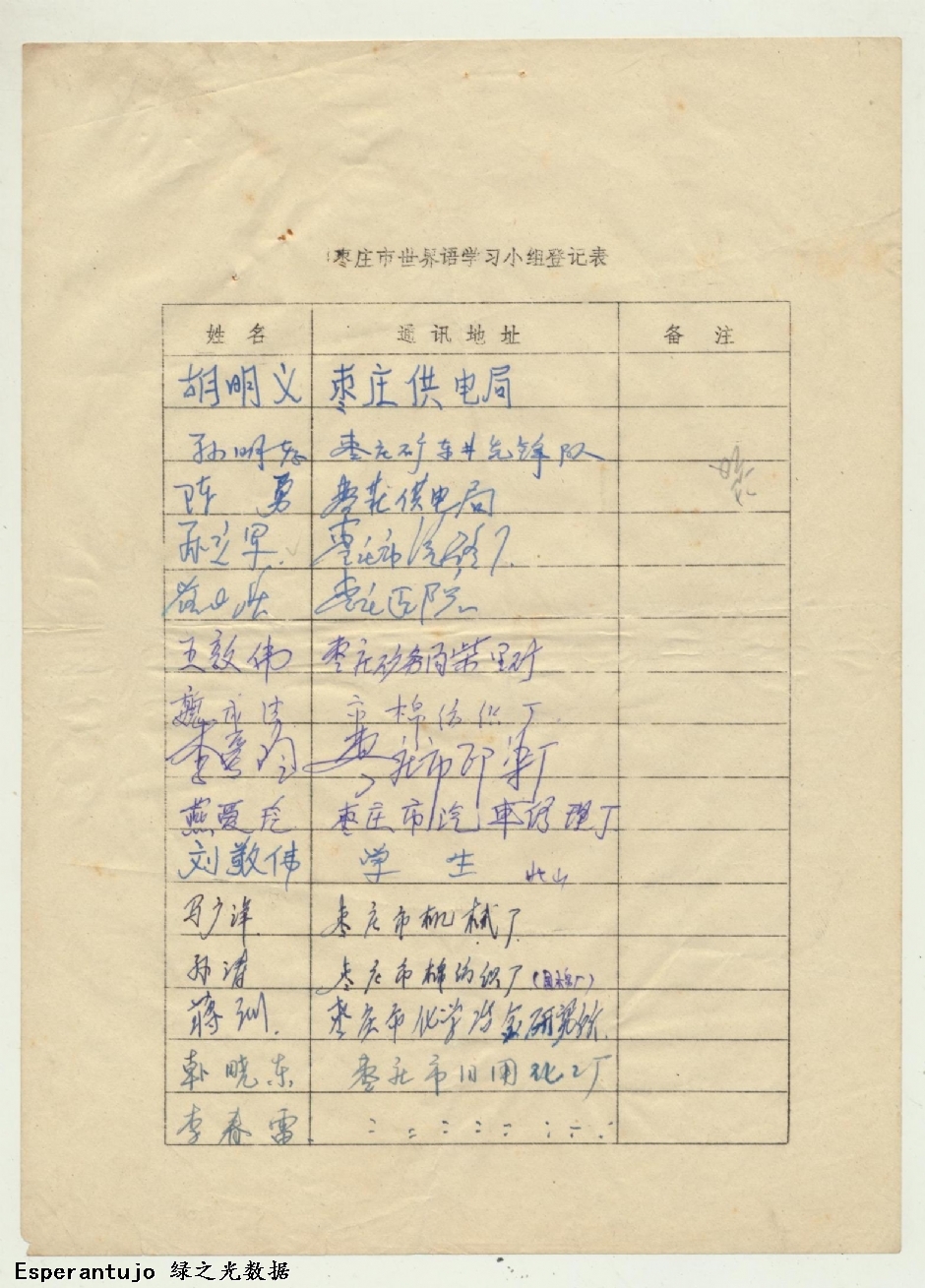 枣庄市世界语学习小组登记表 003